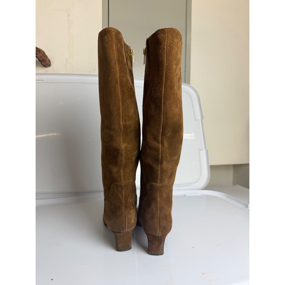Vince Camuto Brown Suede Knee High Kitten Heel Boots Pointed Toe Side Zip - Picture 8 of 12